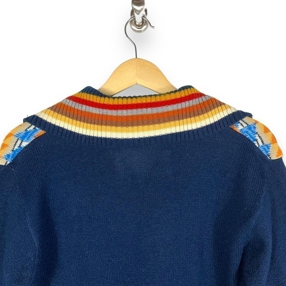 Coll Ageman Vintage Collared V Neck Sweater, Navy Multi, Size Medium - Picture 6 of 9